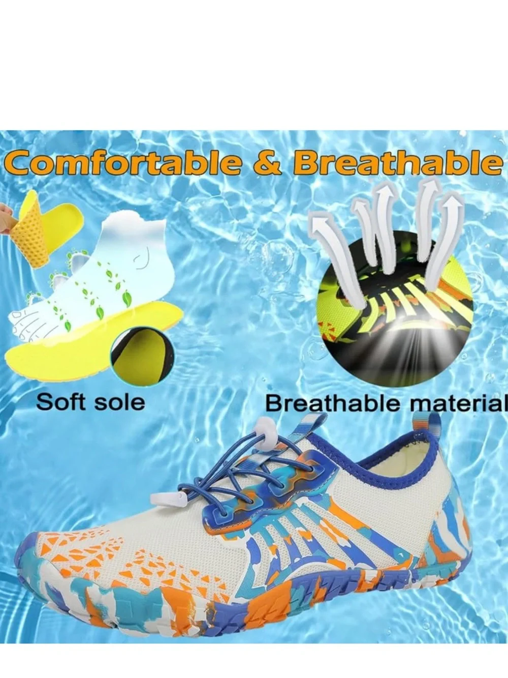 Kids Water Shoes in White, Blue & Orange Size 6/37